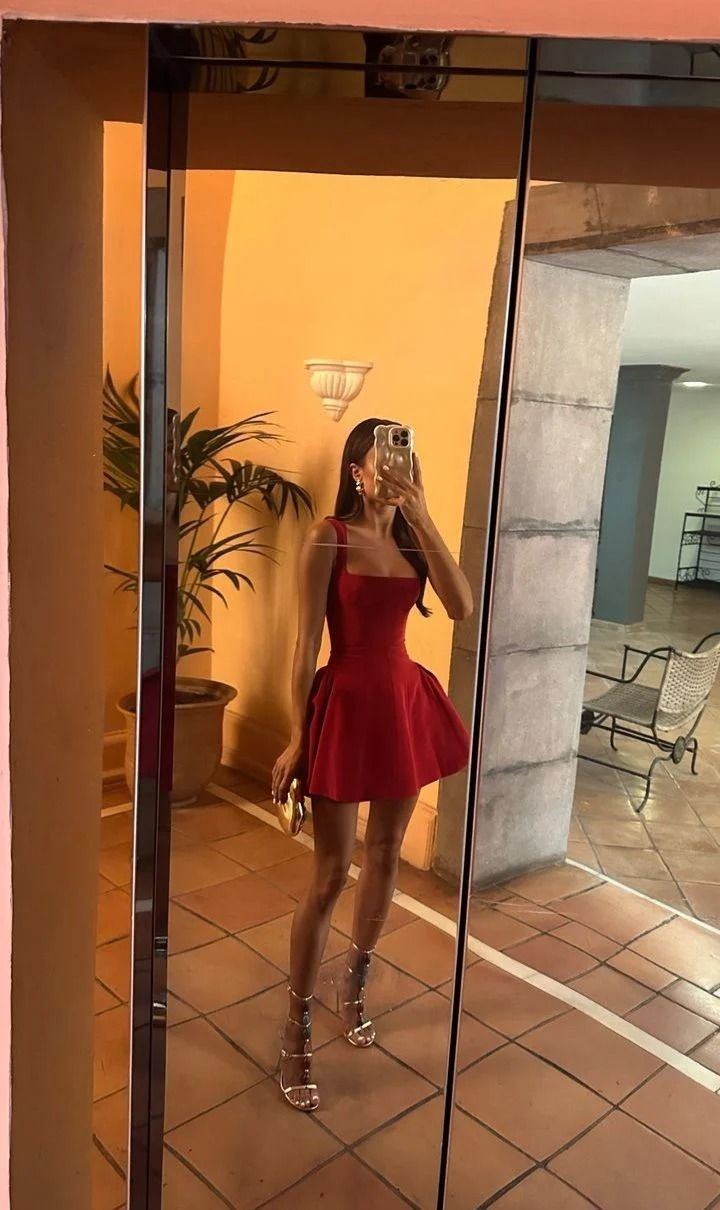 Red A-Line Straps Short Birthday Dress Homecoming Dress, DP3067