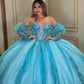 Elegant Blue Off-Shoulder Beaded Sequin Sweetheart Quinceanera Ball Gown DP7240