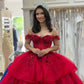 Chic Vibrant Red Appliqued Off-Shoulder Glitter Tulle Quinceanera Sweet 15 Ball Gown DP7198