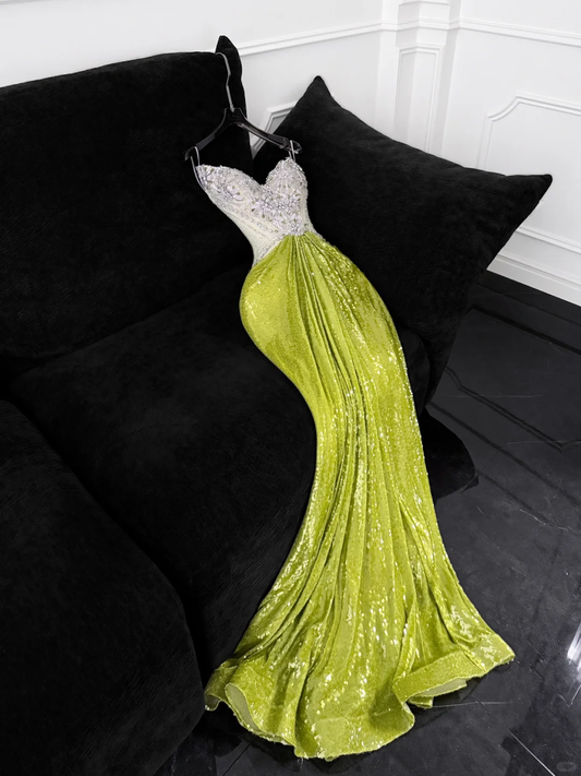 Funkelndes grünes Pailletten-Design, elegantes Meerjungfrau-Abschlussballkleid, Abendkleid DP6228