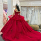 Chic Vibrant Red Appliqued Off-Shoulder Glitter Tulle Quinceanera Sweet 15 Ball Gown DP7198
