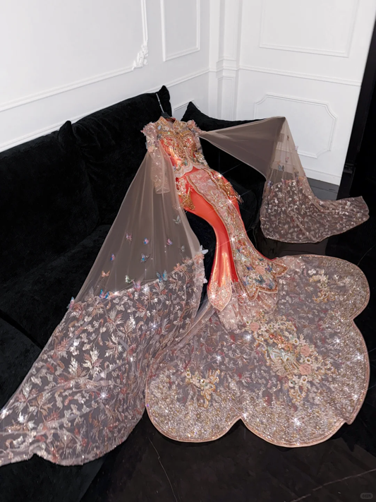 Gorgeous Shiny Beaded Exquisite Embroidery 3D Butterflies Mermaid Floor-length Evening Dress Prom Dresses DP6198
