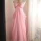 Glamorous Pink Chiffon Halter-Neck Ruched Bodice Prom Dress DP7649