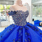 Glamorous Royal Blue Tulle Beaded Appliqued Off-Shoulder Sweetheart Quinceanera Sweet 15 Ball Gown DP7185