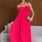 Hot Pink Strapless A-Line Cute Bowknot Long Party Dress Wedding Guest Dress, DP3443