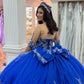 Chic Royal Blue Appliqued Beaded Off-Shoulder Glitter Tulle Sweetheart Quinceanera Sweet 15 Ball Gown DP7199