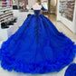 Glamorous Royal Blue Tulle Beaded Appliqued Off-Shoulder Sweetheart Quinceanera Sweet 15 Ball Gown DP7185