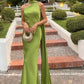 Vintage One-Shoulder Satin Mermaid Cape Train Evening Gown DP8419