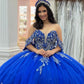 Chic Royal Blue Appliqued Beaded Off-Shoulder Glitter Tulle Sweetheart Quinceanera Sweet 15 Ball Gown DP7199