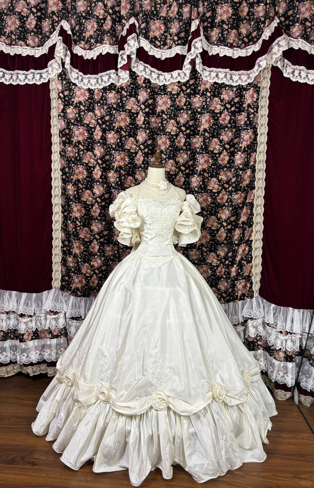 Retro Beige Off-the-shoulder A-Line Satin Quinceanera Dresses Evening Ball Gowns, DP5793