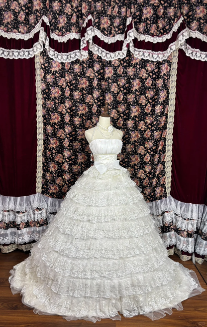 Beautiful Ivory Tulle Lace Strapless Appliques Sweet 16th Quinceanera A-Line Floor-length Tiered Evening Dress Prom Dress Ball Gown DP6275