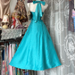 Vintage Turquoise Halter Neck A-Line Homecoming Dress Bow Satin Mini Party Gown DP8323