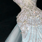 Vintage Sky Blue Ombre Sequin Mermaid Sweetheart Tulle Ruffled Train Evening Gown DP7351