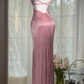 Glamorous Pink Butterfly Beaded Strappy Maxi High Slit Evening Dress Prom Dress DP8121