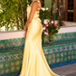 Vintage Pale Yellow Satin Mermaid Prom Dress 3D Floral Straps Evening Gown DP8358