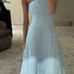 Light Blue Strapless A-Line Long Party Dress Wedding Guest Dress, DP3381