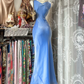 Romantic Blue Satin Cowl Neck Mermaid Evening Dress DP8319
