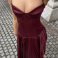 Burgundy Spaghetti Straps A-Line Long Party Dress Birthday Outfits, DP3334