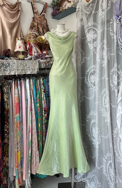 Gorgeous Light Green Cowl Neck Elegant Mermaid Long Evening Dress Prom Dresses DP6215