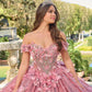 Dreamy 3D Floral Off-the-Shoulder Glitter Sweet 15 Quinceanera Ball Gown DP8175