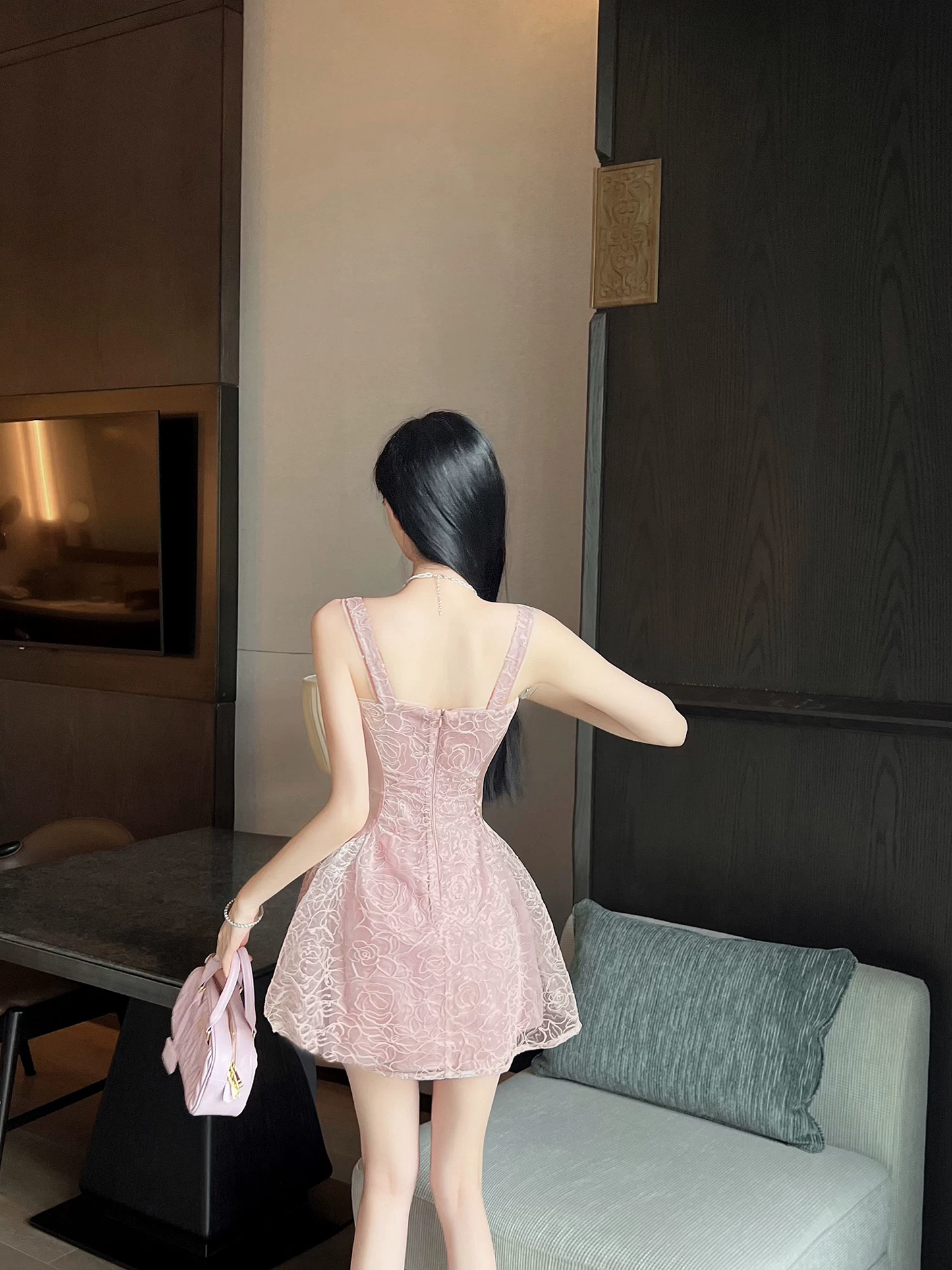 Elegant Pink 3D Floral Lace Sleeveless A‑Line Homecoming Dress DP8814