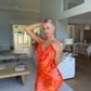 Orange Sequins Evening Dress Halter Backless Homecoming Dress, DP2304