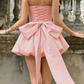 Vintage Pink Strapless Bow Back Satin A-Line Homecoming Dress DP8502