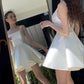 Vintage White Satin Short A-Line Party Dress Cocktail Dress Homecoming Dress DP6476