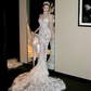 Elegantes glitzerndes Perlen-Pailletten-Applikation-Herzausschnitt-Meerjungfrau-Brautkleid-Abschlussballkleid-Abendkleid DP6252