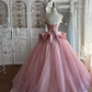 Elegant Pink Strapless Prom Dress 3D Floral Rose Tulle Evening Gown Sweet 15 Quinceanera Ball Gown DP8138