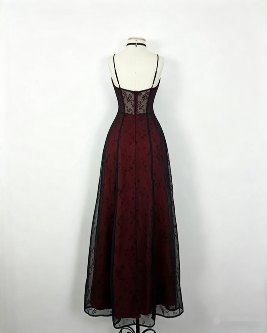 Vintage Burgundy Straps A-Line Chiffon Long Evening Party Dresses, DP5647