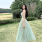 Robe de bal vintage en mousseline de soie vert sauge, coupe trapèze, bretelles spaghetti, robe de soirée longue, robe formelle DP6699