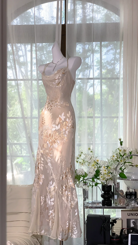 Elegant Mermaid Long Chiffon Spaghetti Strap Luxury Ball Gown Evening Dress Prom Dresses  DP6003