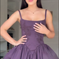 Robe de bal trapèze violette vintage à bretelles spaghetti et lacets, robe de soirée formelle DP6698