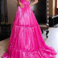 Elegant Shiny Tiered V-Neck Spaghetti Straps Evening Gown Prom Dress DP8163