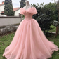 Vintage Off-the-Shoulder Soft Yellow Tulle Ball Gown Cinderella Princess Prom Dress DS4380