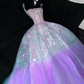 Gorgeous Purple Shiny Sequin Princess Dress Elegant A-Line Floor-length Evening Dress Prom Dresses DP6196