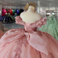 Glamorous Pink Tulle Beaded Appliqued Off-Shoulder Sweetheart Quinceanera Sweet 15 Ball Gown DP7184