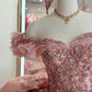 Glamorous Pink Tulle Beaded Appliqued Off-Shoulder Sweetheart Quinceanera Sweet 15 Ball Gown DP7184