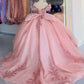 Glamorous Pink Tulle Beaded Appliqued Off-Shoulder Sweetheart Quinceanera Sweet 15 Ball Gown DP7184