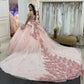 Glamorous Pink Tulle Appliqued Off-Shoulder Sweetheart Quinceanera Sweet 15 Ball Gown DP7187