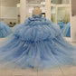 Glamorous Sky Blue Off-Shoulder Beaded Applique Sweetheart Quinceanera Sweet 15 Ball Gown DP7182