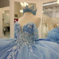 Glamorous Sky Blue Off-Shoulder Beaded Applique Sweetheart Quinceanera Sweet 15 Ball Gown DP7182