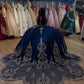 Chic Navy Blue Beaded Embroidery V-Neck Quinceanera Sweet 15 Ball Gown DP7189