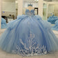 Glamorous Sky Blue Off-Shoulder Beaded Applique Sweetheart Quinceanera Sweet 15 Ball Gown DP7182