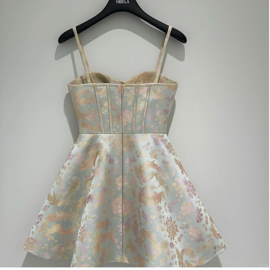 Cute Floral Sweetheart Spaghetti Strap Design Satin Party Dress Homecoming Dress DP6242