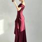 Elegant Burgundy Strapless A-Line Long Prom Dresses DP5545