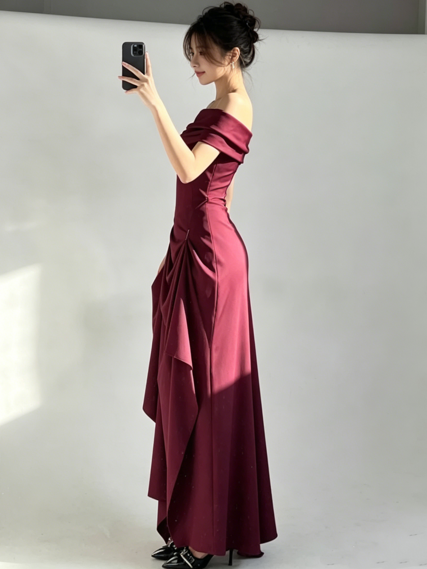 Elegant Burgundy Strapless A-Line Long Prom Dresses DP5545
