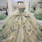 Glamorous 3D Floral & Butterfly Applique Off-Shoulder Sweetheart Quinceanera Sweet 15 Ball Gown DP7183