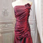 Elegant Strapless Burgundy Floral Applique Beaded Ruched A-Line Prom Dress DP8478